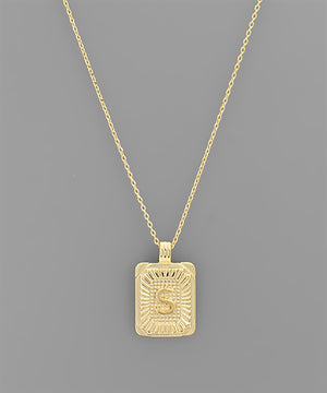 Initial Gold Tray Rectangle Necklace