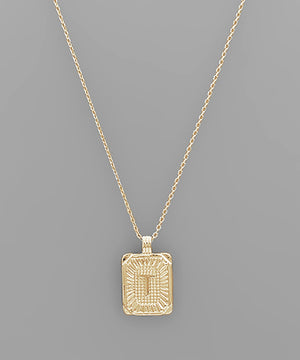 Initial Gold Tray Rectangle Necklace