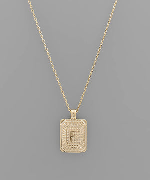 Initial Gold Tray Rectangle Necklace