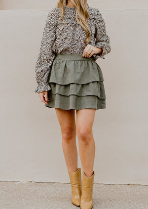 "Bitter Sweet" Ruffle Corduroy Skirt - Olive