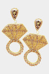 "Put A Ring On It" Diamond Ring Beaded Statement Earrings - Gold