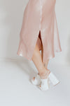 "Across The Room" Satin Midi Skirt - Champagne