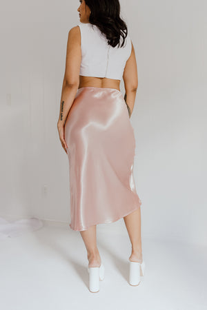 "Across The Room" Satin Midi Skirt - Champagne