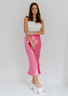 "Across The Room" Satin Midi Skirt - Rose Pink