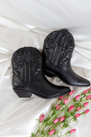 "Watermelon Crawl" Ankle Cowgirl Boots - Black