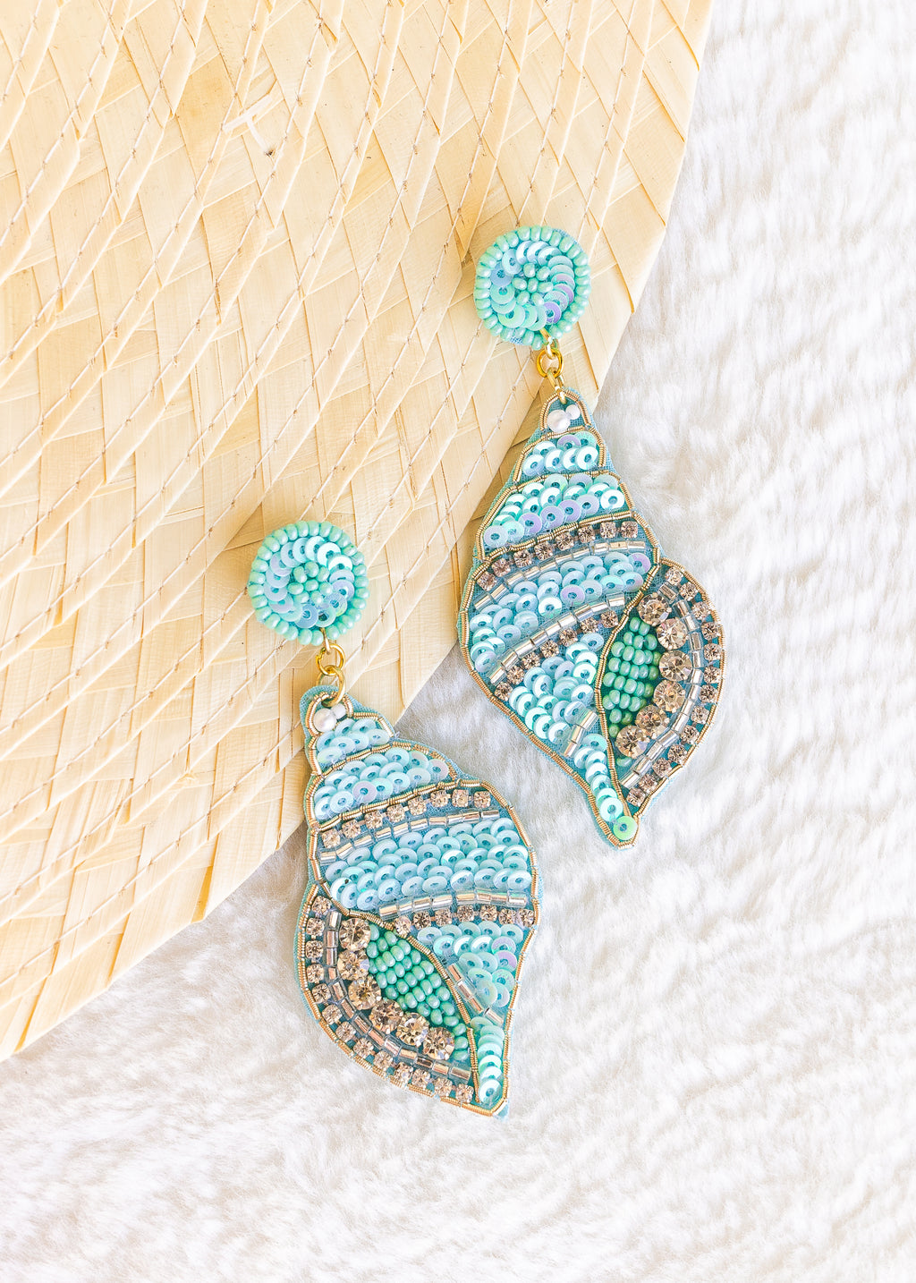 "Don't Be Shell-Fish" Beaded Statement Earrings - Lt. Blue