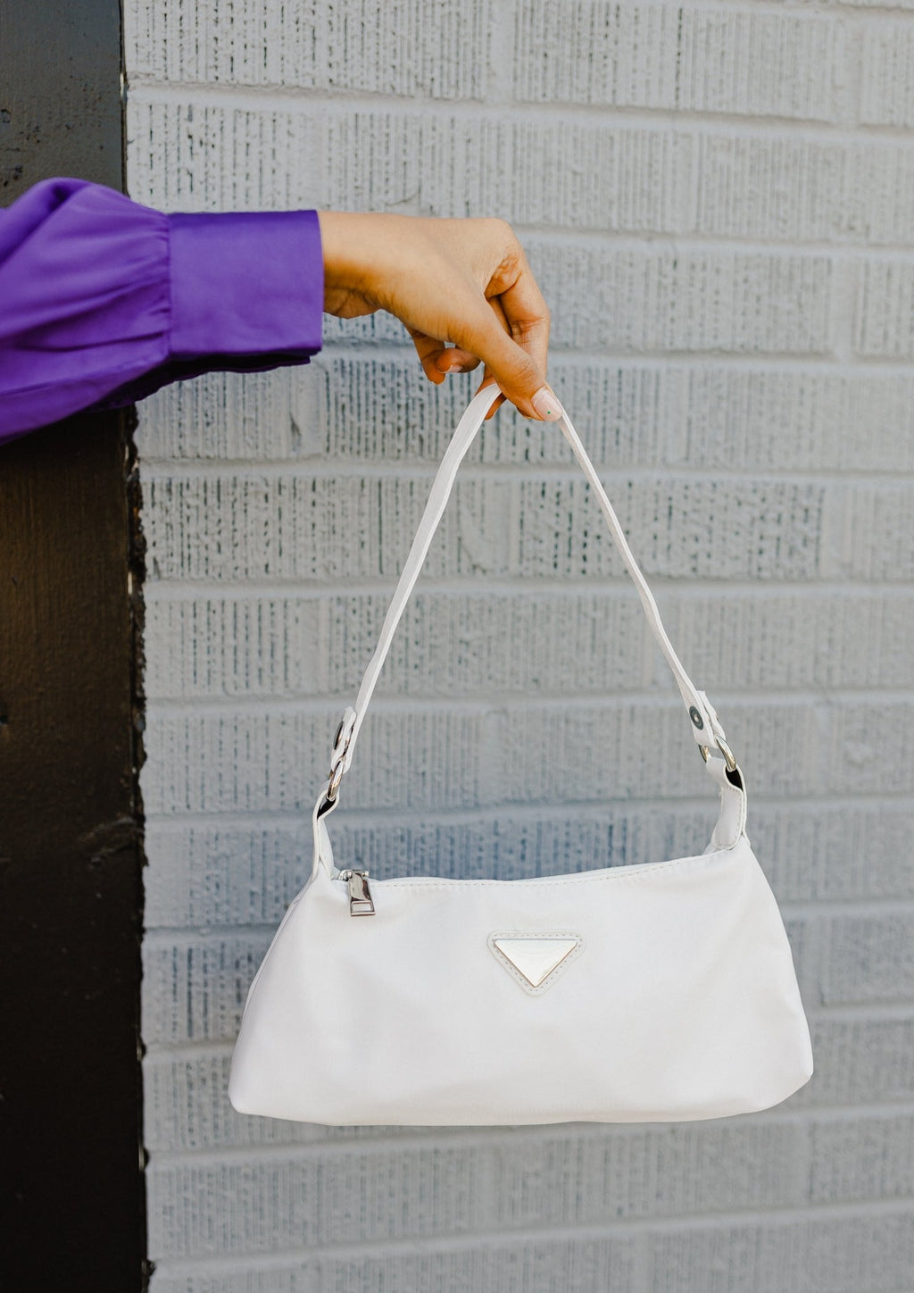 Nylon Shoulder Purse - White