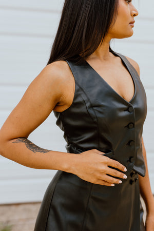 "Obsessed" Black Leather Biker Vest