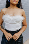 "Free Falling" Strapless Feather Bodysuit - Off-White