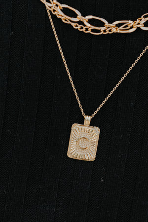 Initial Gold Tray Rectangle Necklace