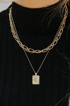 Initial Gold Tray Rectangle Necklace