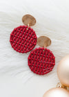 Woven Circle Dangle Earrings - Red