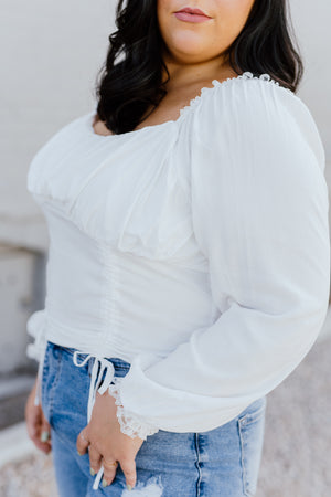 "She’s A Keeper" White Cinch Mocked Top - XL+