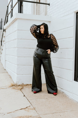 "Own Your Moment" Black Leather Wide Leg Pants - XL+