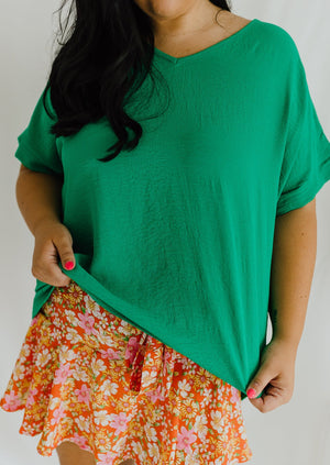 "Covering The Earth" Green V-Neck Top - XL+