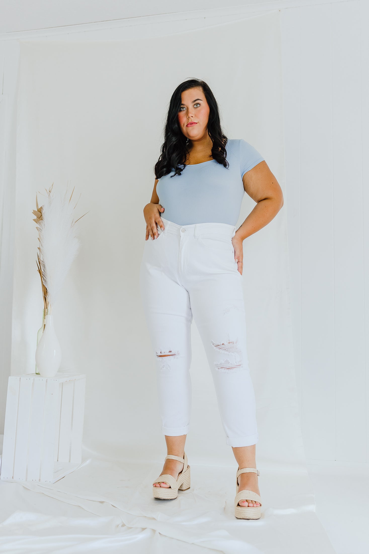 Don't Stay Behind Solid Short Sleeve Bodysuit - Lt. Blue