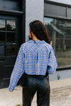 "The Headey" Cropped Plaid Flannel Button-Up - Lt. Blue
