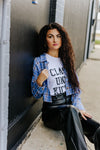 "The Headey" Cropped Plaid Flannel Button-Up - Lt. Blue