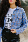 "The Headey" Cropped Plaid Flannel Button-Up - Lt. Blue