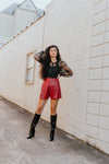"Write It In Red" Leather Shorts - Red