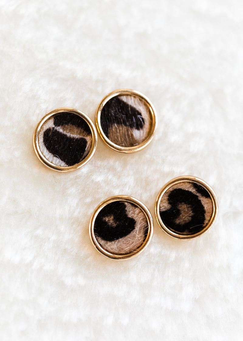 Leopard Textured Circle Stud Earrings - 2 Colors