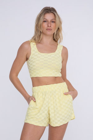 "Self Care" Checkered Button-Up Set - Yellow