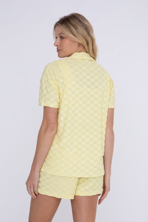 "Self Care" Checkered Button-Up Set - Yellow